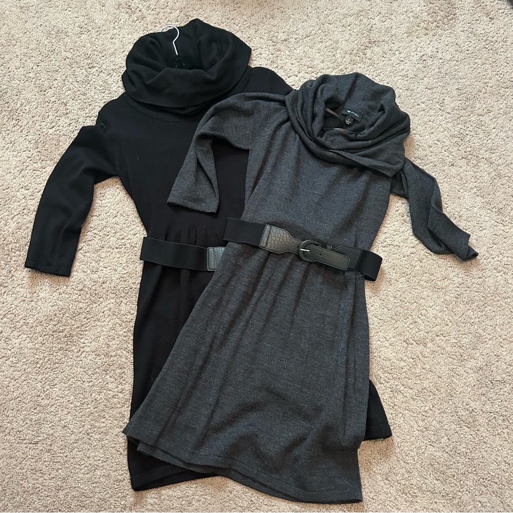 NWOT Bundle AB Studio Cowl Neck Sweater Dress Duo - Black & Charcoal Gray Small